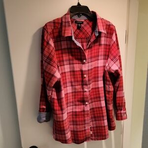 Red and Pink Plaid Button-Up Shirt
